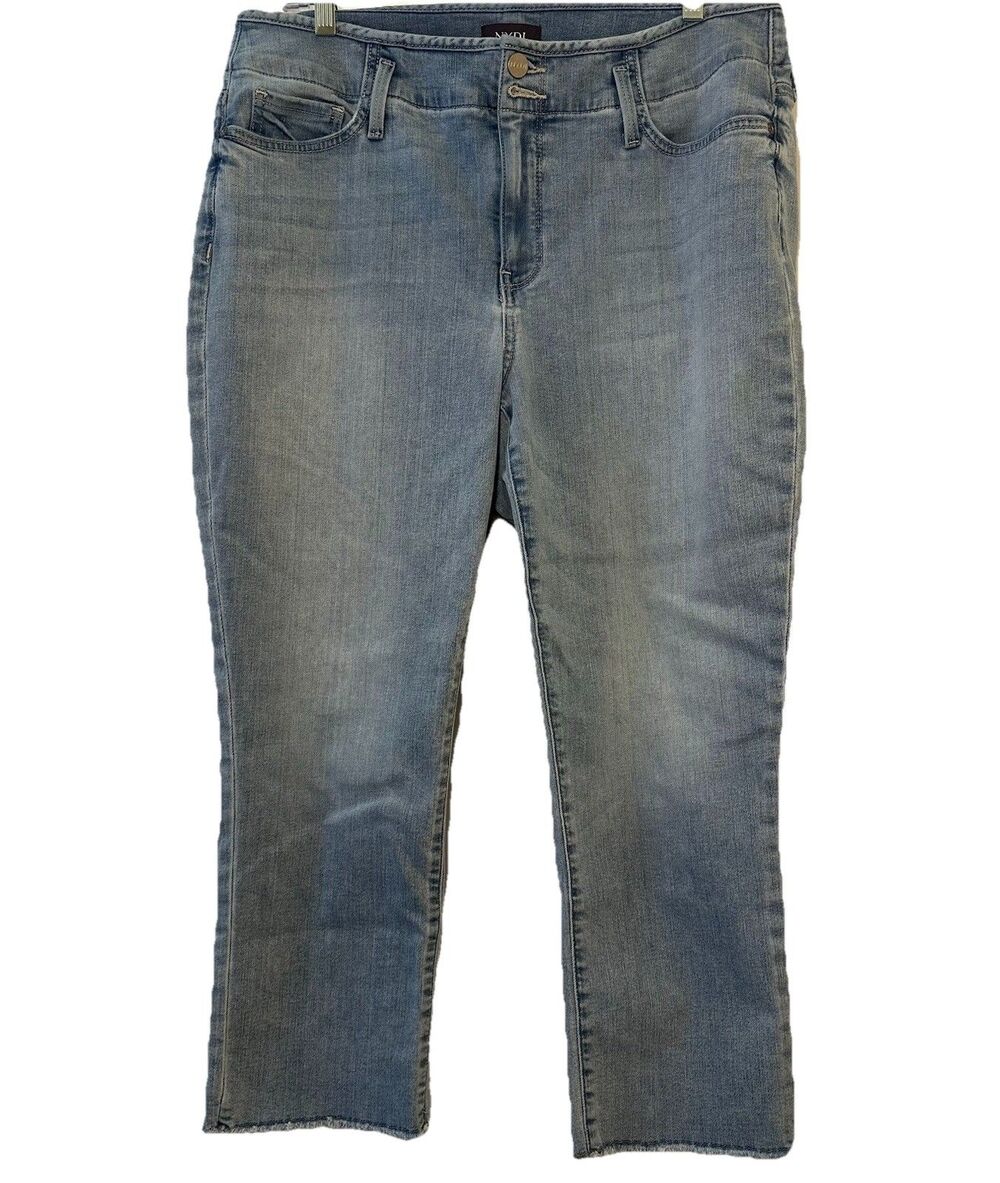 NYDJ Straight Leg Ankle Jeans Women 12 Light Wash Raw Hem Stretch